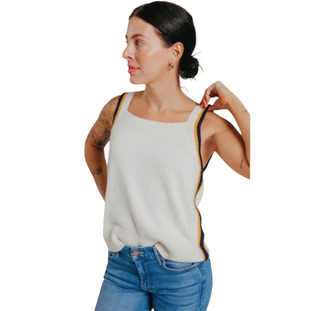 Skunkfunk White Tank Top with Black and Yellow Accents